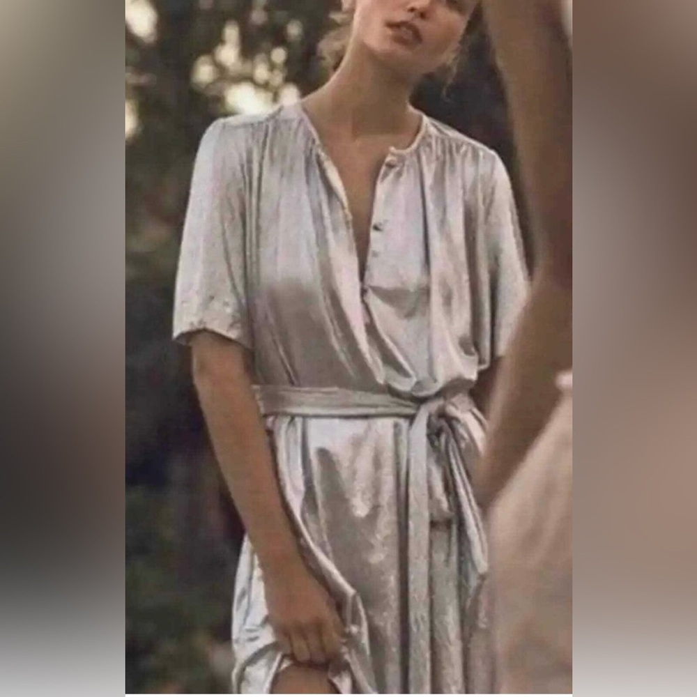 Sabina Musayev Anthropologie MercuryShimmering Metallic Dress,Medium,Gold/Silver